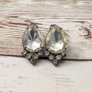 Vintage Clip On Earrings - Just Under 1" Clear Gem
